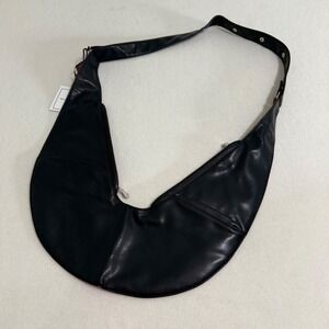Sash Black Faux Leather Crescent Shoulder Bag Crossbody Sling Purse Travel